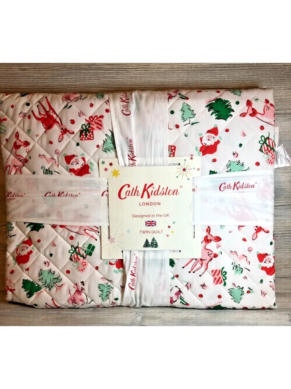 Cath Kidston London Ditsy Deer Pink Holiday Christmas Twin Quilt New
